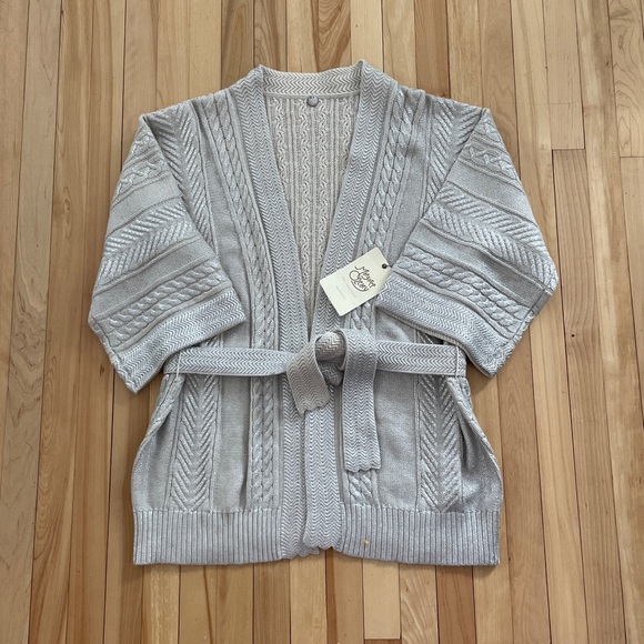 NWOT Margaret O’Leary Silver Accent Belted Knit Cardigan - Sz M - Picture 2 of 12